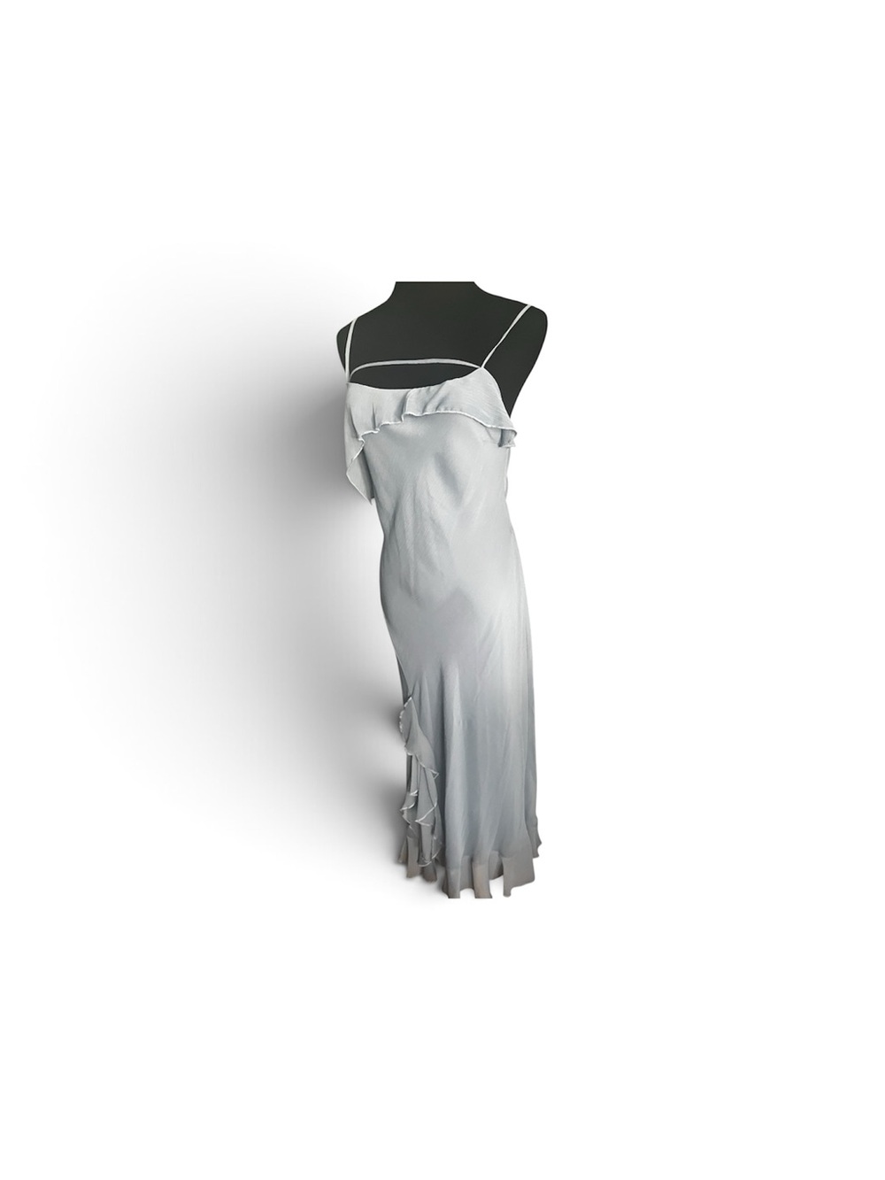 Rita Ora Light Gray blue Ruffle-Trim Slip Dress - Women's